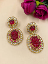 Designer Gold Plated Ganesha Long Red Polki Earrings for women